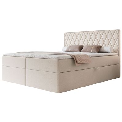 Selsey Carenzo - Boxspringbett 140x200, Bonellmatratze, Topper, Chenille, creme