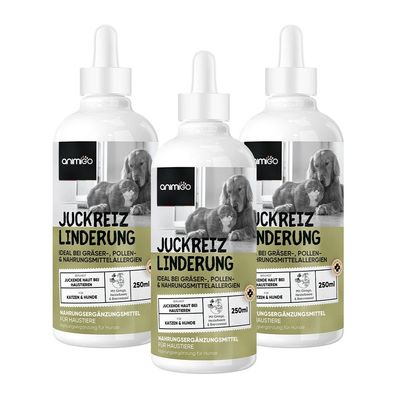 Anti Juckreiz Tropfen für Hunde & Katzen - 250ml gegen juckende - 3 Flaschen- animigo