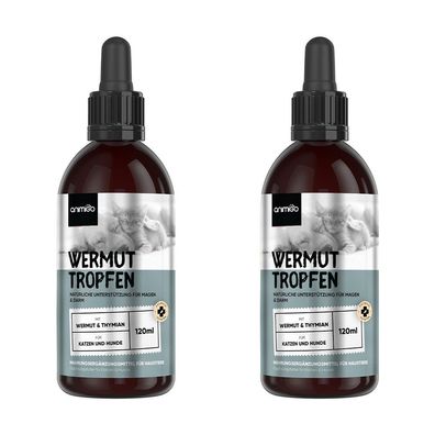 animigo Wurmkur Katzen & Hunde - 120ml Tropfen - 1+ Jahr Vorrat - 2 Flaschen