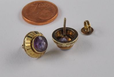Ohrringe Ohrstecker Button Knöpfe Amethyst 585 Gold Vintage