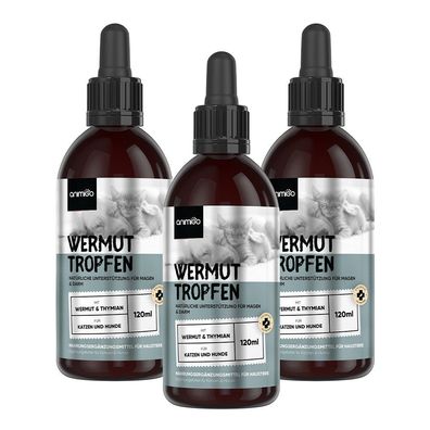 animigo Wurmkur Katzen & Hunde - 120ml Tropfen - 1+ Jahr Vorrat - 3 Flaschen