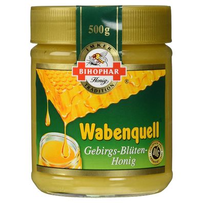 Bihophar Wabenquell Gebirgs Blüten Honig cremig im Glas 500g