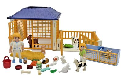 Playmobil Tierarzt Tierklinik Konvolut mit Pavillon Zaun Gehege Tier Arzt #