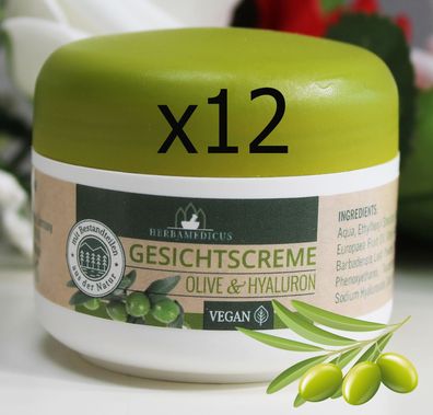 12x50ml Herbamedicus Gesichtscreme Gesicht Creme Tag Nacht Olive Hyaluron VEGAN