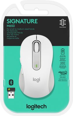 Logitech Maus M650 Signature, Wireless, Bolt, Bluetooth, Weiss