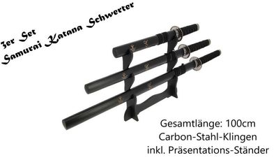 NEU 3er Set Samurai Katana Schwerter black 100cm + 77cm + 52cm für Cosplay Deko