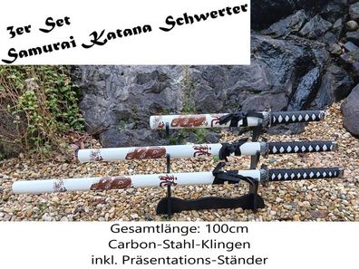 NEU 3er Set Samurai Katana Schwerter Draco 100cm + 77cm + 52cm für Cosplay Deko