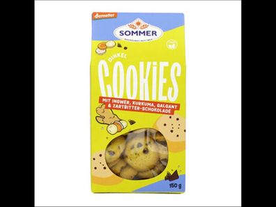 SOMMER Demeter Dinkel Cookies mit Ingwer, Kurkuma, Galgant & Zartbitter-Schokolad