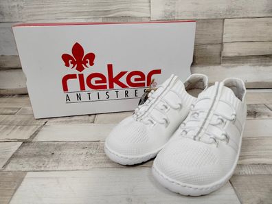 Rieker Damen Slipper Barfußschuh weiß mit Stretch Ziergummisenkel