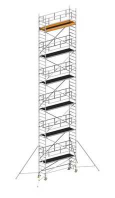 Layher Rollgeruest Uni Standard P2 Safety Plus mit Doppelgelaender und Gerueststuetz