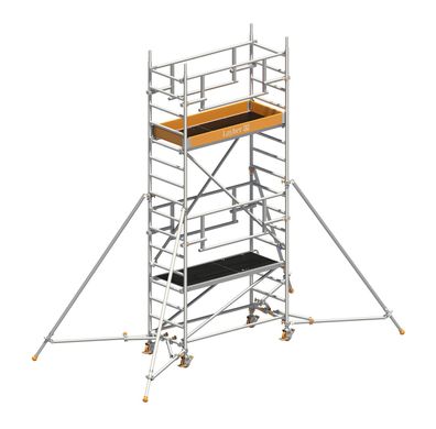Layher Rollgeruest Uni Leicht P2 Safety Plus mit Doppelgelaender und ausziehbaren Ge