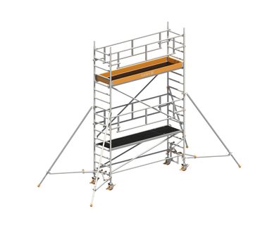 Layher Rollgeruest Uni Standard P2 Safety Plus mit Doppelgelaender und Gerueststuetz