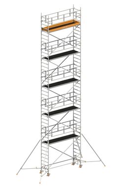 Layher Rollgeruest Uni Standard P2 Safety Plus mit Doppelgelaender und Gerueststuetz