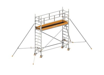 Layher Rollgeruest Uni Standard P2 Safety Plus mit Doppelgelaender und Gerueststuetz