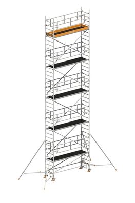 Layher Rollgeruest Uni Standard P2 Safety Plus mit Doppelgelaender und Gerueststuetz