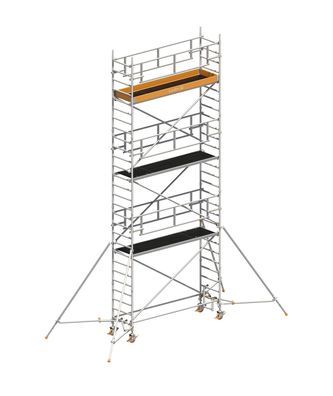 Layher Rollgeruest Uni Standard P2 Safety Plus mit Doppelgelaender und Gerueststuetz