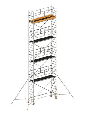 Layher Rollgeruest Uni Standard P2 Safety Plus mit Doppelgelaender und Gerueststuetz