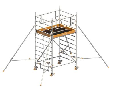 Layher Rollgeruest Uni Kompakt P2 Safety Plus mit Doppelgelaender und ausziehbaren G