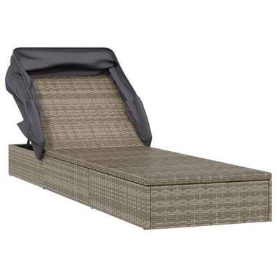 Sonnenliege mit Faltdach Grau 213x63x97 cm Poly Rattan