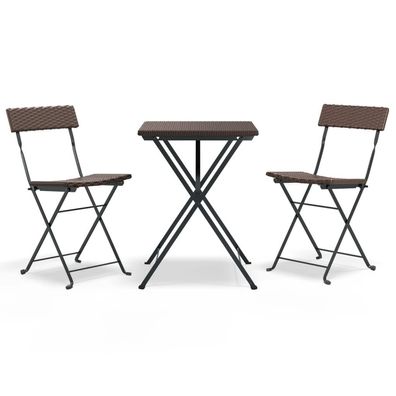 3-tlg. Bistro-Set Klappbar Braun Poly Rattan