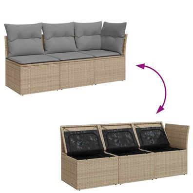 Gartensofa mit Kissen 3-Sitzer Beige Poly Rattan