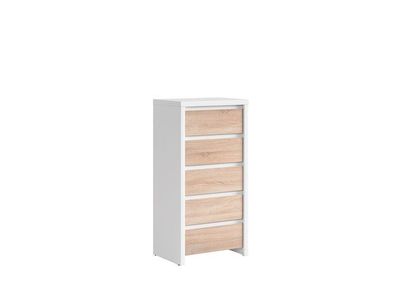 Kommode mit Schubladen Kaspian - Schubladenschrank - Sideboard - Weiß + Eiche Dekor