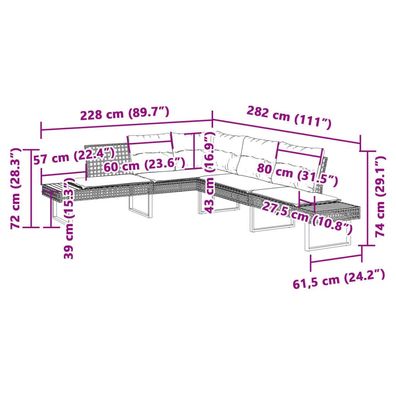 2-tlg. Garten-Sofagarnitur mit Kissen Grau Poly Rattan Glas