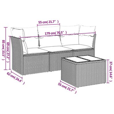 4-tlg. Garten-Sofagarnitur mit Kissen Grau Poly Rattan