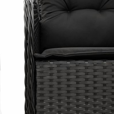 3-tlg. Garten-Essgruppe mit Kissen Schwarz Poly Rattan