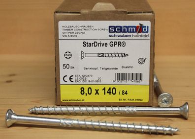 8,0 mm Schmid GPR® Holzbauschrauben Senkkopf EU-Zulassung Senkkopfschrauben TX40