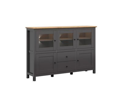 Kommode mit Schubladen Hesen - Schubladenschrank - Sideboard - Graphit + Eiche Dekor