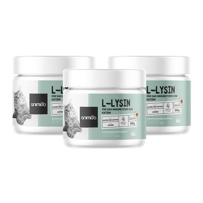 animigo L-Lysin für Katzen - 250g Pulver - Für Katzenschnup - 3 Flaschen