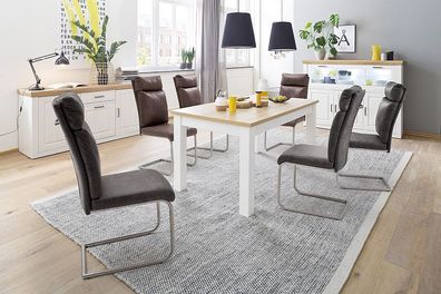 Esszimmerstühle Schwinger PIA Rundrohr Edelstahl Antiklook Chenille braun