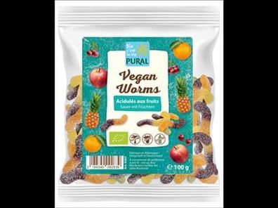 Pural Vegan Worms - sauer Fruchtgummi ohne Gelatine 100g