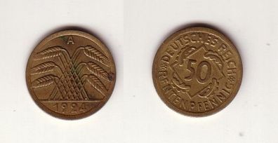 50 Rentenpfennig Messing Münze Deutsches Reich 1924 A, Jäger 310 (112898)
