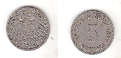 5 Reichspfennig Nickel Münze Deutsches Reich 1896 E, Jäger 12 (112295)