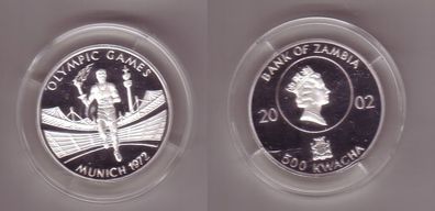 500 Kwacha Silber Münze Sambia 2002 Olympiade München 1972 (112408)