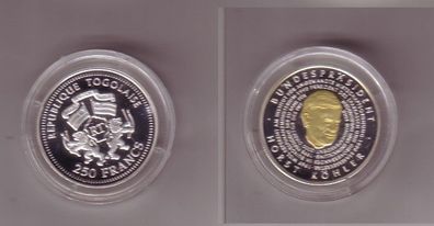 250 Francs Silber Münze Togo 2004 Horst Köhler Bundespräsident (113037)
