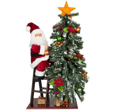 Dekorativer Weihnachtsmann mit Baum - 80cm mit LED handgefertigter Santa Claus