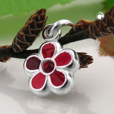 Anhänger 8mm Blume rot lackiert Silber 925 ungetragene Neuware Händler