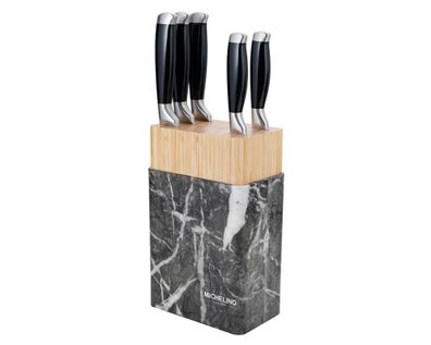 Michelino Messerblock in Bambus und Marmoroptik mit 5 teiligem Messer-Set