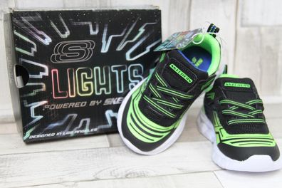 Skechers Jungen Klett-Halbschuh schwarz-neongrün mit Blinklicht