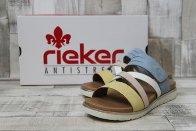 Rieker Damen Riemchen- Pantolette pastell-bunt mit Klettverschluss