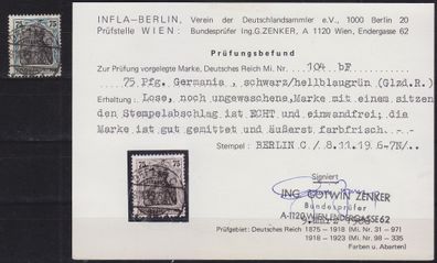 Germany REICH [1918] MiNr 0104 b F ( O/used ) [01] Abart mit Prüfungsbefund