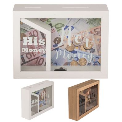 Spardose aus Holz "His money & Her money" verschiedene Farben - Farbe: