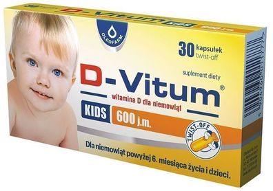 D-Vitum Kids, Vitamin D3 fér Babys, 600 I.E., 30 Kapseln