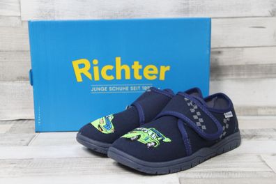 Richter Jungs Klett Hausschuh mit flexibler Sohle blau mit Auto