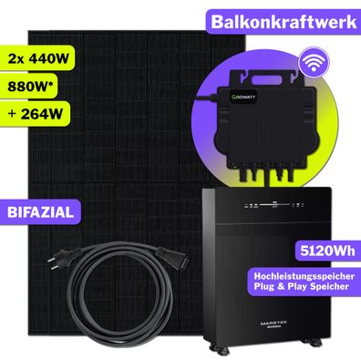 880W Balkonkraftwerk mit Marstek Venus-C Speicher 2,56kWh Growatt NEO 800W We