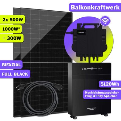 1000W Balkonkraftwerk mit Marstek Venus-C Speicher 2,56kWh Growatt NEO 800W W