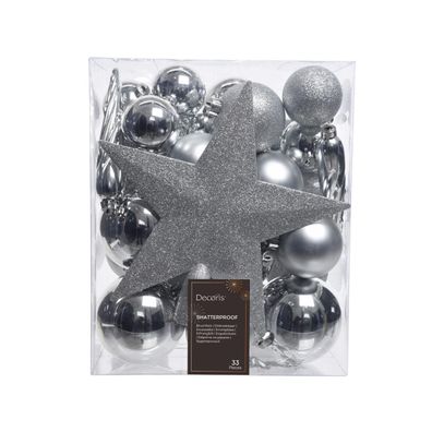 Decoris Weihnachtskugeln Mix 023371 bruchfest silber 33St